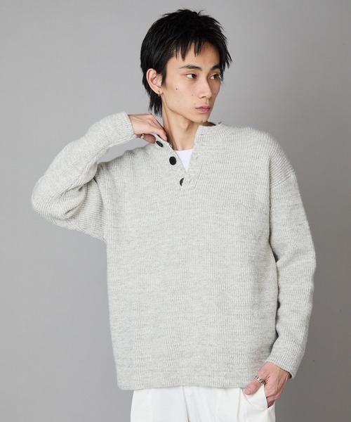 Theater code セーター ニット Rib knit Henley neck knit sweater/畦
