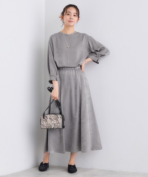 インディヴィ セットアップ スカートスーツ 大きいサイズLL グレー 極美品】INDIVI セットアップスーツ スカート ストライプ グレー