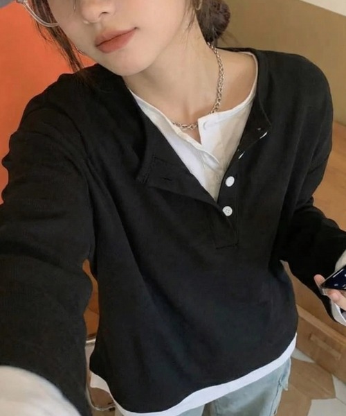 cammie tシャツ フロントボタンレイヤードオーバーサイズロンT