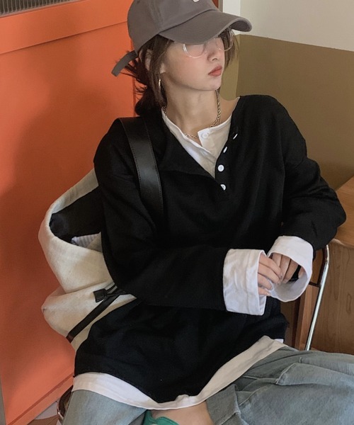 cammie tシャツ フロントボタンレイヤードオーバーサイズロンT