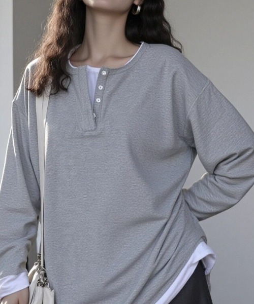 cammie tシャツ フロントボタンレイヤードオーバーサイズロンT