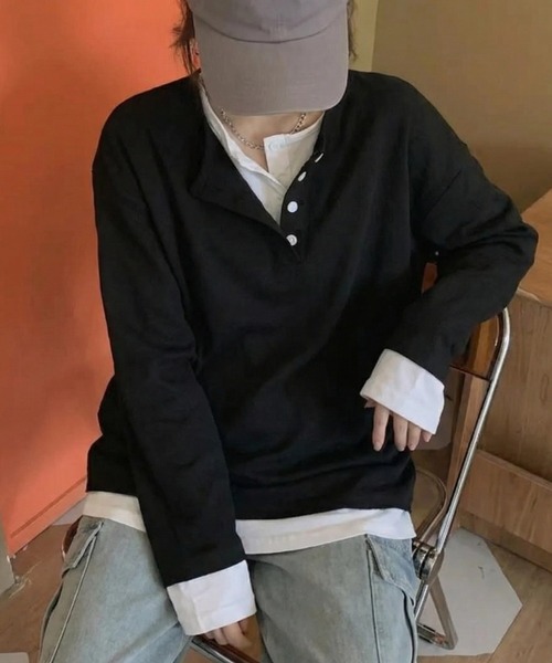 cammie tシャツ フロントボタンレイヤードオーバーサイズロンT