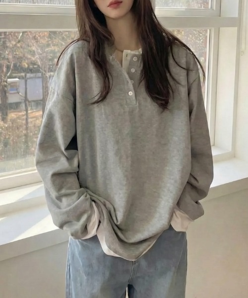 cammie tシャツ フロントボタンレイヤードオーバーサイズロンT