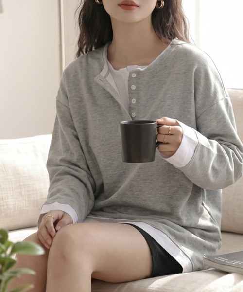 cammie tシャツ フロントボタンレイヤードオーバーサイズロンT