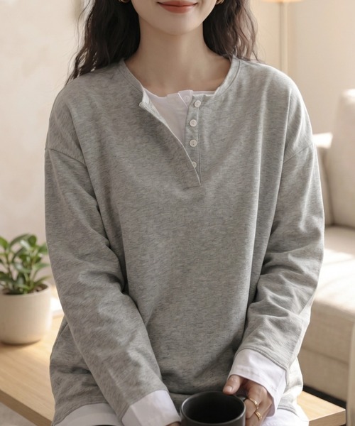 cammie tシャツ フロントボタンレイヤードオーバーサイズロンT