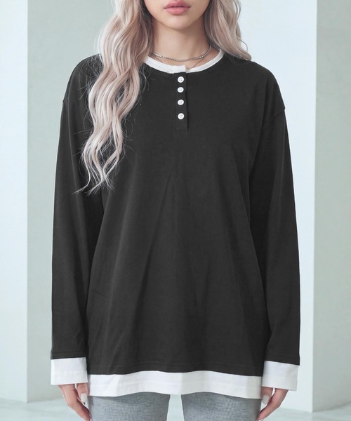 cammie tシャツ フロントボタンレイヤードオーバーサイズロンT