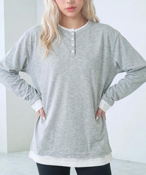 cammie tシャツ フロントボタンレイヤードオーバーサイズロンT