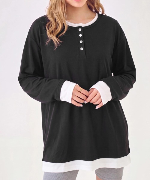 cammie tシャツ フロントボタンレイヤードオーバーサイズロンT
