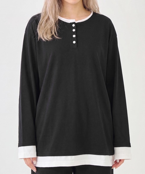 cammie tシャツ フロントボタンレイヤードオーバーサイズロンT