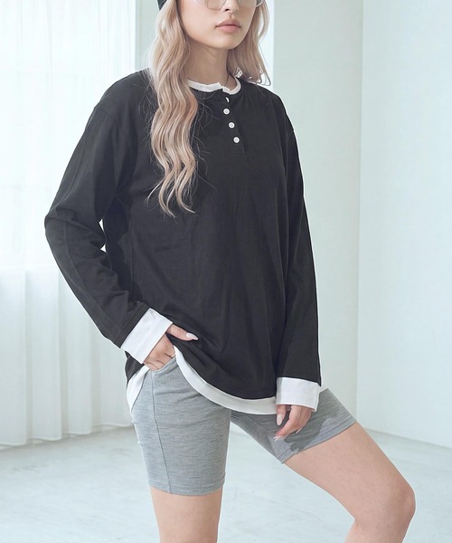 cammie tシャツ フロントボタンレイヤードオーバーサイズロンT