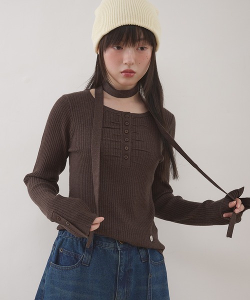 MUHET（ミュエータ） ニット セーター ribbed henley knit top with