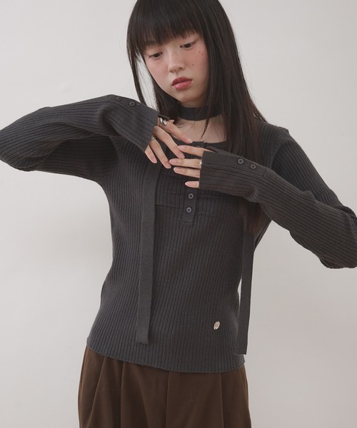 MUHET（ミュエータ） ニット セーター ribbed henley knit top with
