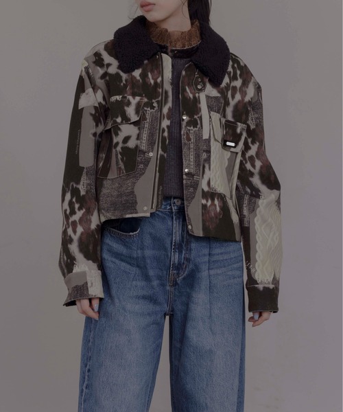 Eimee Law（エイミーロウ） コート アウター カウ柄デニムコラージュpt