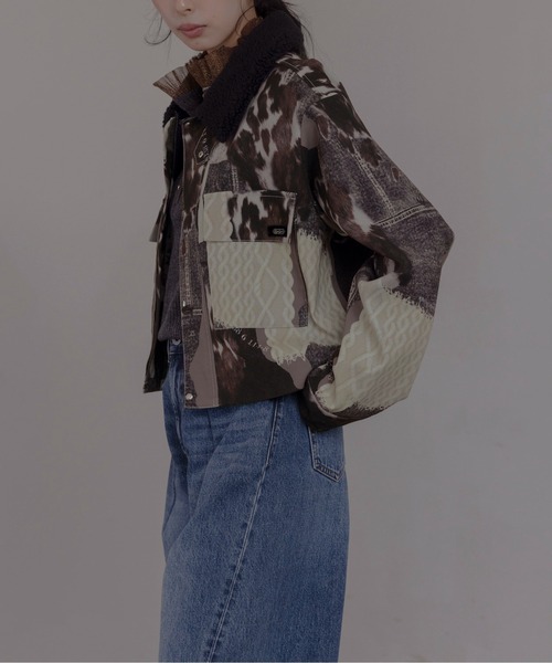 Eimee Law（エイミーロウ） コート アウター カウ柄デニムコラージュpt