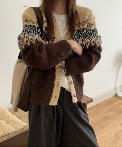 【未使用級】TODAYFUL ノルディック カーディガン ニット ブラウン カーディガン ノルディック柄ニットカーディガン レディース
