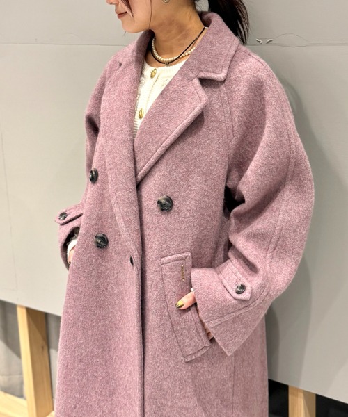 新品タグ付✨ルシェルブルー シャギーチェスターコート パープル 38 ウール LOVELESS（ラブレス） コート チェスターコート シャギーボンディング