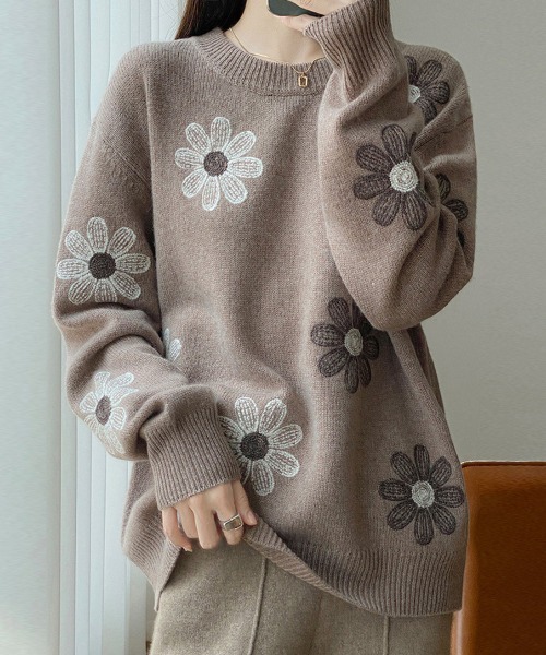 ニット セーター 花柄刺繍ニットプルオーバー レディース : ZOZOTOWN