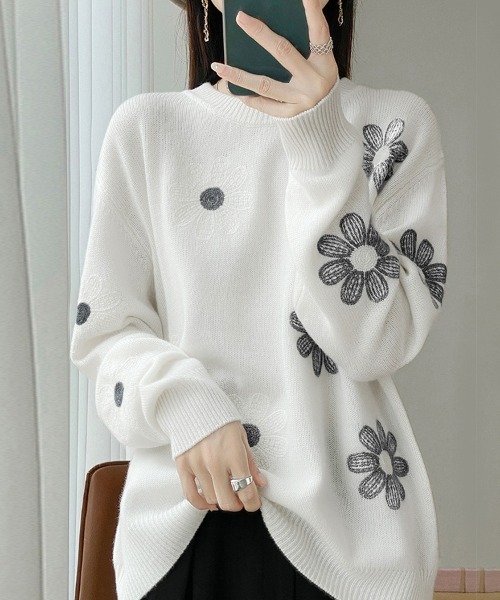 ニット セーター 花柄刺繍ニットプルオーバー レディース : ZOZOTOWN