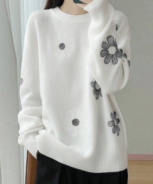 ニット セーター 花柄刺繍ニットプルオーバー レディース : ZOZOTOWN