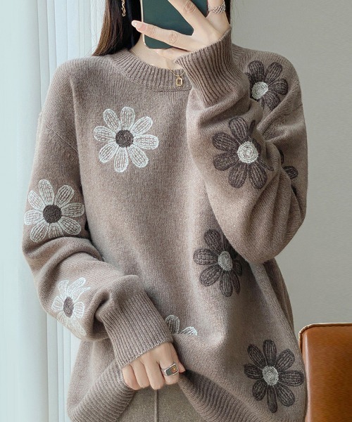 ニット セーター 花柄刺繍ニットプルオーバー レディース : ZOZOTOWN