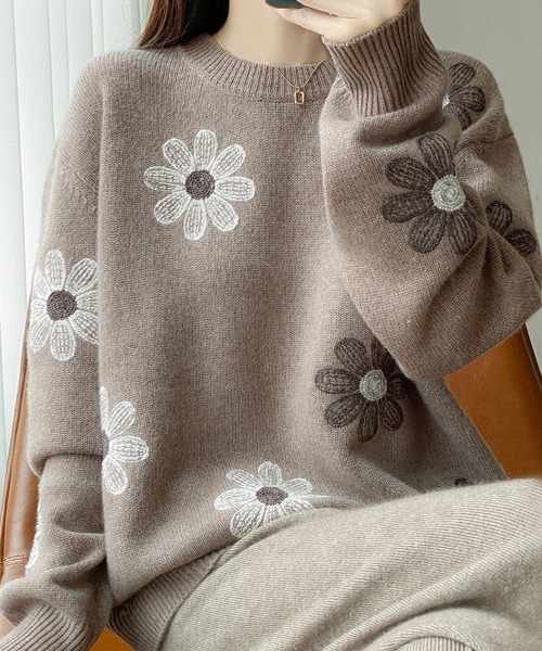 ニット セーター 花柄刺繍ニットプルオーバー レディース : ZOZOTOWN