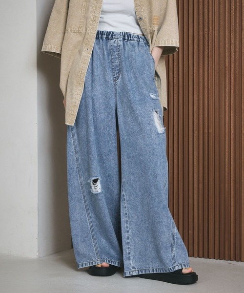 ワイドパンツ ジーンズ デニム デニムパンツ イージーデニムパンツ　630150「KKfashion紹介アイテム」 レディースの画像