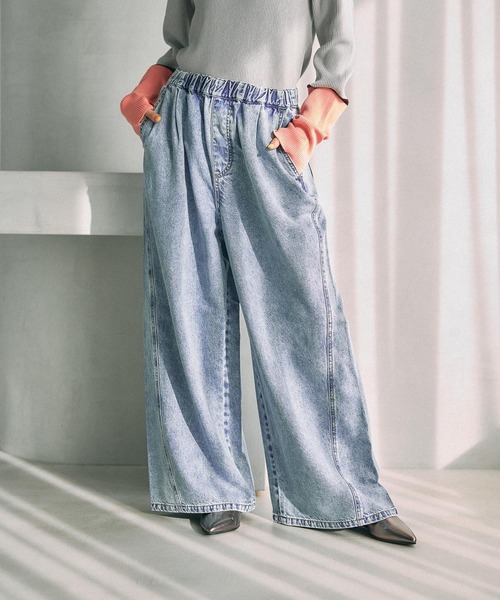 ワイドパンツ ジーンズ デニム デニムパンツ イージーデニムパンツ　630150「KKfashion紹介アイテム」 レディースの画像