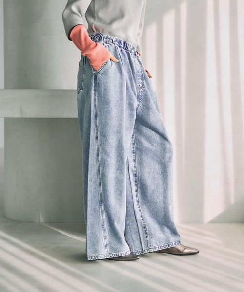 ワイドパンツ ジーンズ デニム デニムパンツ イージーデニムパンツ　630150「KKfashion紹介アイテム」 レディースの画像
