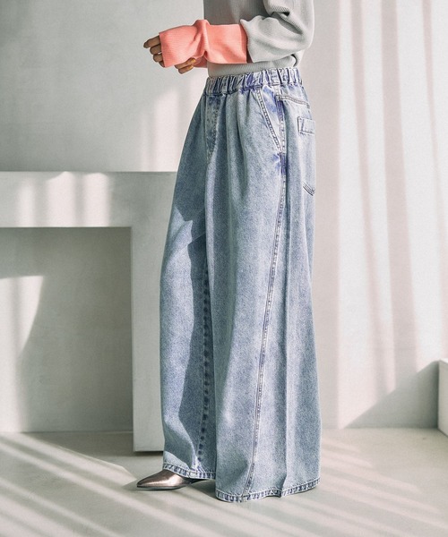 ワイドパンツ ジーンズ デニム デニムパンツ イージーデニムパンツ　630150「KKfashion紹介アイテム」 レディースの画像