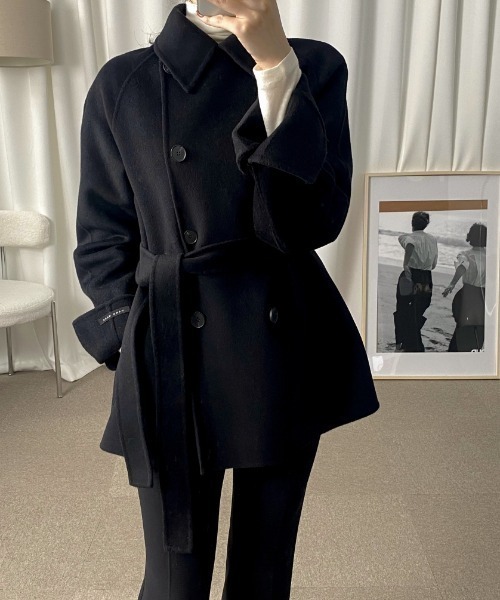 【美品】MARGARET HOWELL　ダブルブレスト　ピーコート　黒　Mサイズ FAVORITO ピーコート pコート 襟付きリボンダブルブレストメルトン