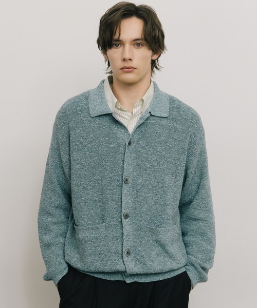 LURAKU カーディガン 「LURAKU」sheer knit polo cardigan / シアー
