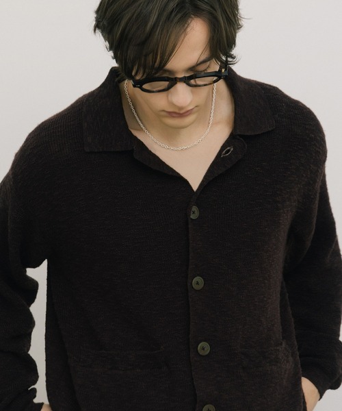 LURAKU カーディガン 「LURAKU」sheer knit polo cardigan / シアー