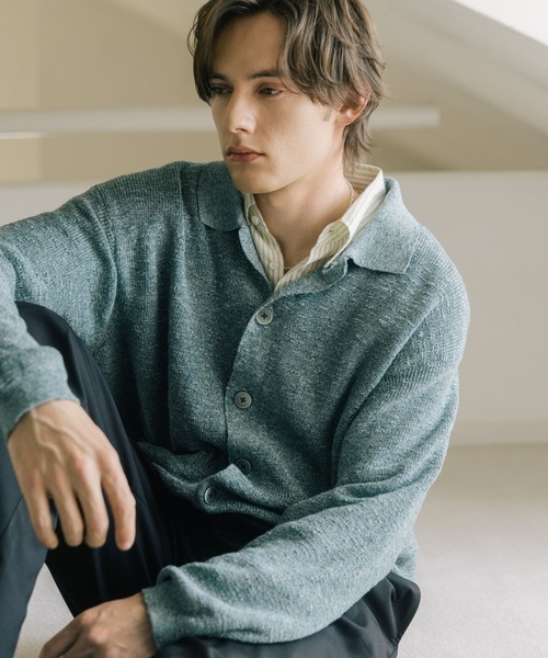LURAKU カーディガン 「LURAKU」sheer knit polo cardigan / シアー