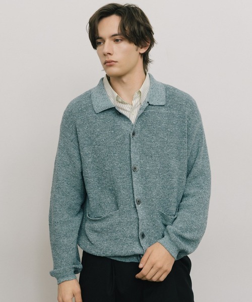 LURAKU カーディガン 「LURAKU」sheer knit polo cardigan / シアー