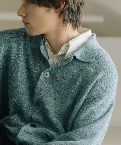 LURAKU カーディガン 「LURAKU」sheer knit polo cardigan / シアー