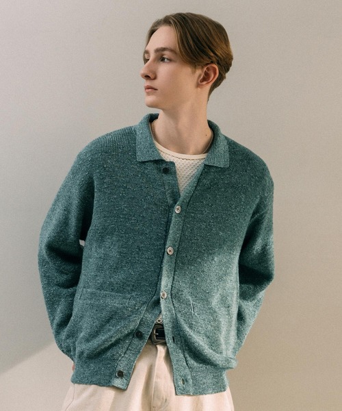 LURAKU カーディガン 「LURAKU」sheer knit polo cardigan / シアー