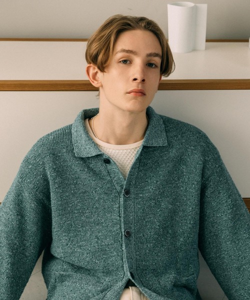 LURAKU カーディガン 「LURAKU」sheer knit polo cardigan / シアー