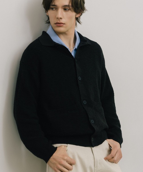 LURAKU カーディガン 「LURAKU」sheer knit polo cardigan / シアー