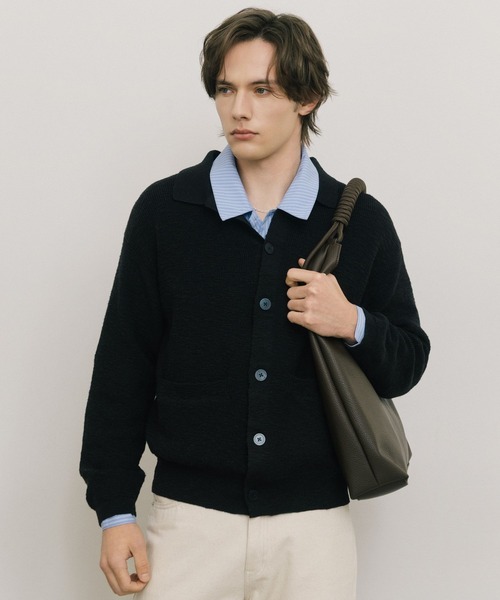 LURAKU カーディガン 「LURAKU」sheer knit polo cardigan / シアー