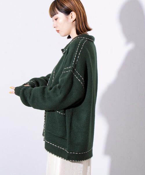 「GLOSTER」 ニットカーディガン M アイボリー メンズ_画像3