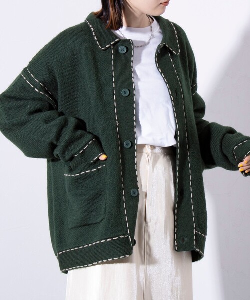 「GLOSTER」 ニットカーディガン M アイボリー メンズ_画像5