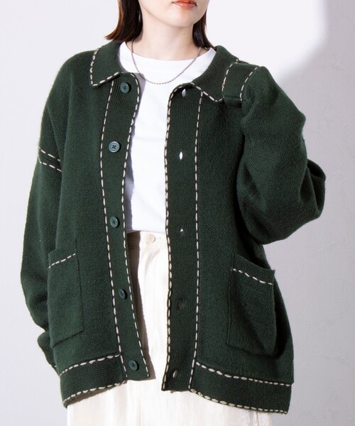 「GLOSTER」 ニットカーディガン M アイボリー メンズ_画像6