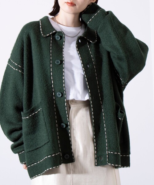「GLOSTER」 ニットカーディガン M アイボリー メンズ_画像7