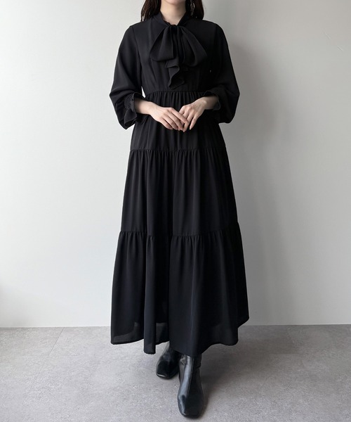 「mipiarl」 長袖ワンピース LARGE チャコール レディース_画像2