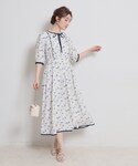ワンピース 「着映え」水彩フラワーワンピースの詳細画像1