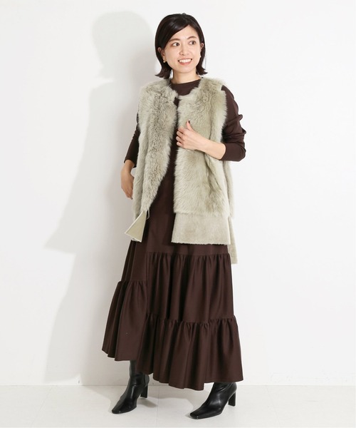 「VERMEIL par iena」 長袖ワンピース FREE ブラウン レディース_画像7
