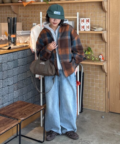 「DISCUS」 長袖ネルシャツ MEDIUM ブラウン レディース_画像5
