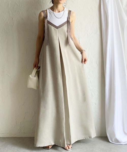 She's Closet ジャンパースカート リネンライク配色バイカラーAライン