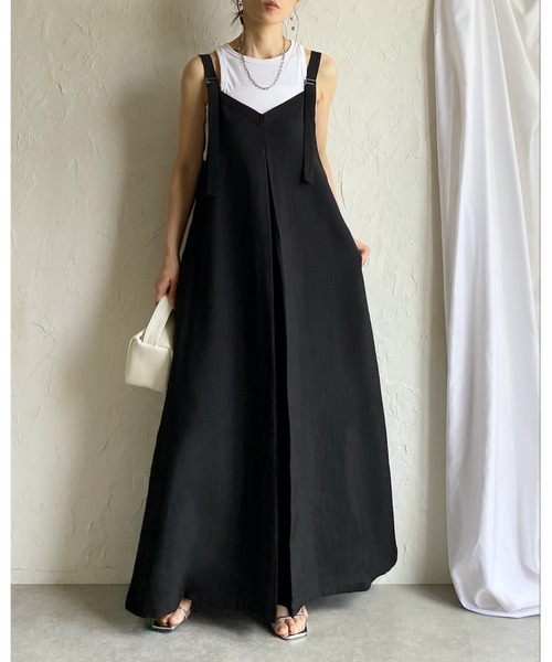 ジャンバースカート　ワンピース　リアちゃん　100 She's Closet ジャンパースカート リネンライク配色バイカラーAライン
