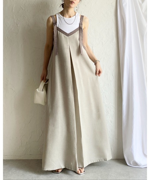 She's Closet ジャンパースカート リネンライク配色バイカラーAライン